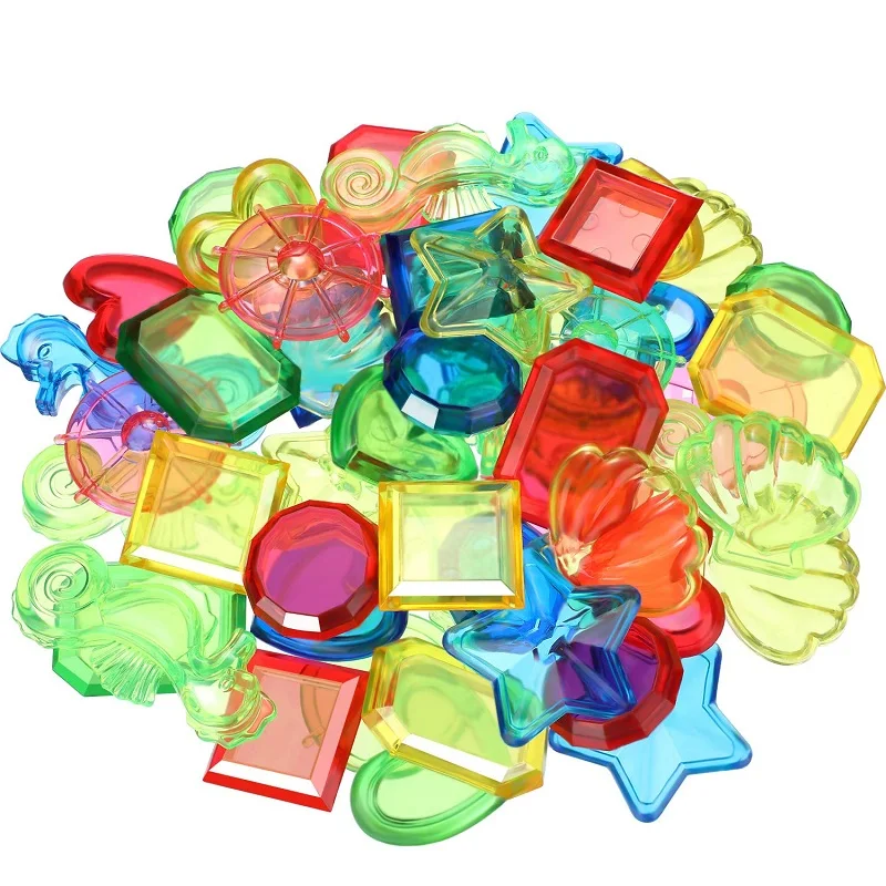 8 Styles eborder 48 Pieces Sinking Dive Gem Pool Toy Jewels Underwater Swimming Toy Sinking Diving Gems Colorful Acrylic Gemstones for Pool Party Favors 