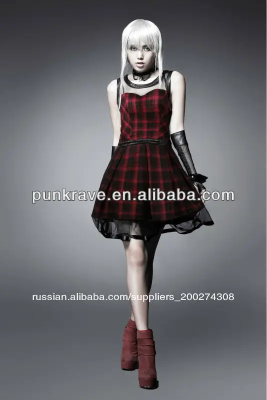 черный и красный шотландии панк-стиле плед юбка из панк-рэйв q-205