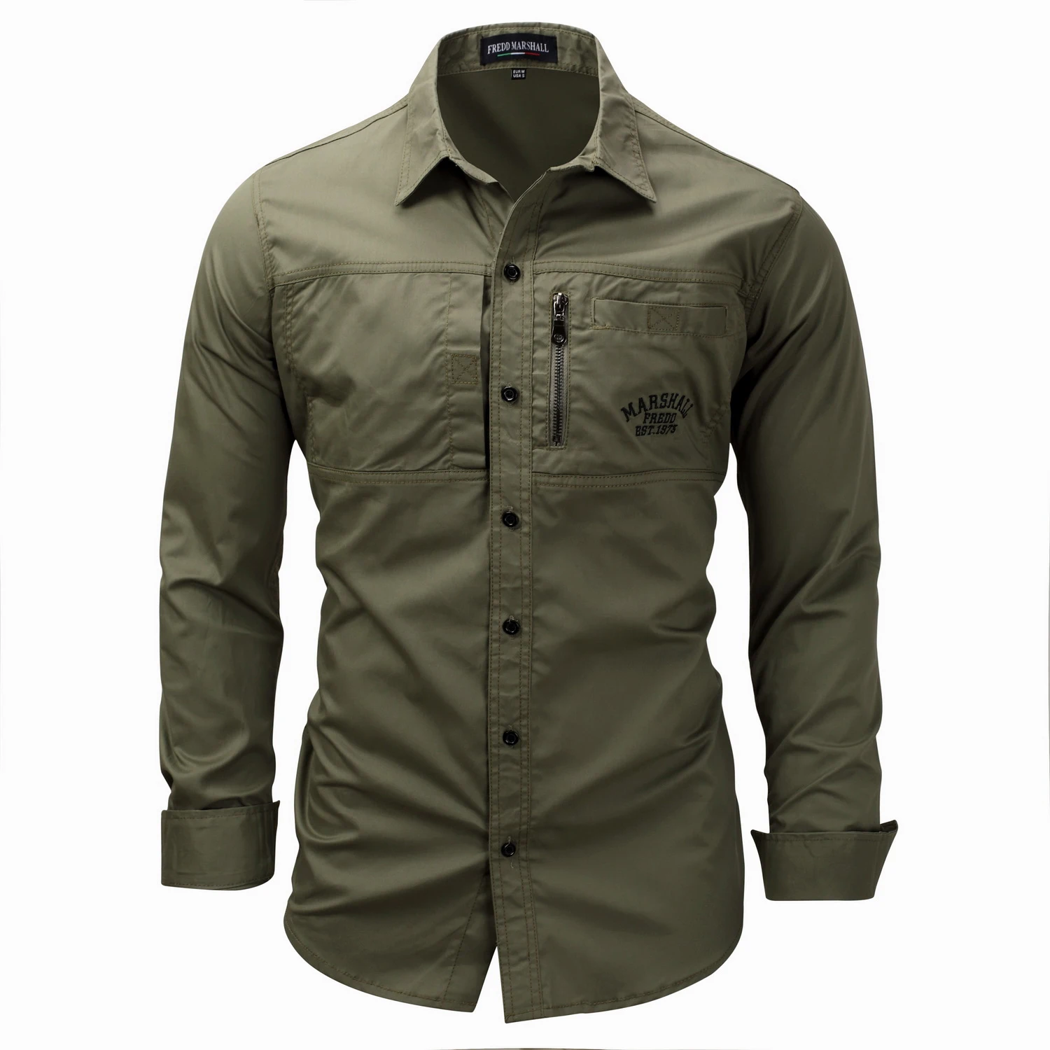 Men's Long-sleeved Lapel Zipper Shirt 