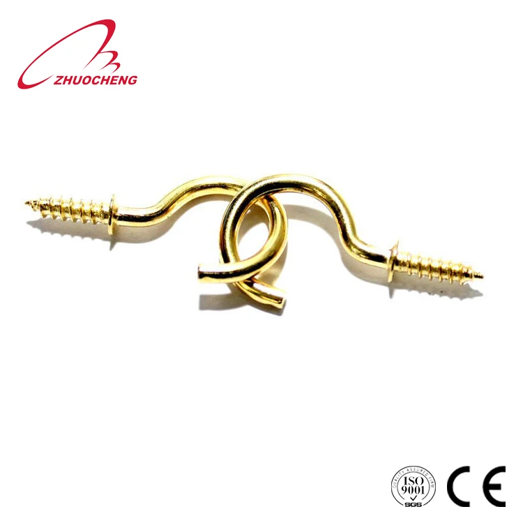 Golden Color Brass Plated Open Eye Angle Hook Wood Screw