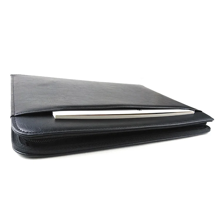 Office Conference Custom Size Embossing Presentation File Paper Folder Portfolio logo Document File Bag Zipper Closer PU Leather