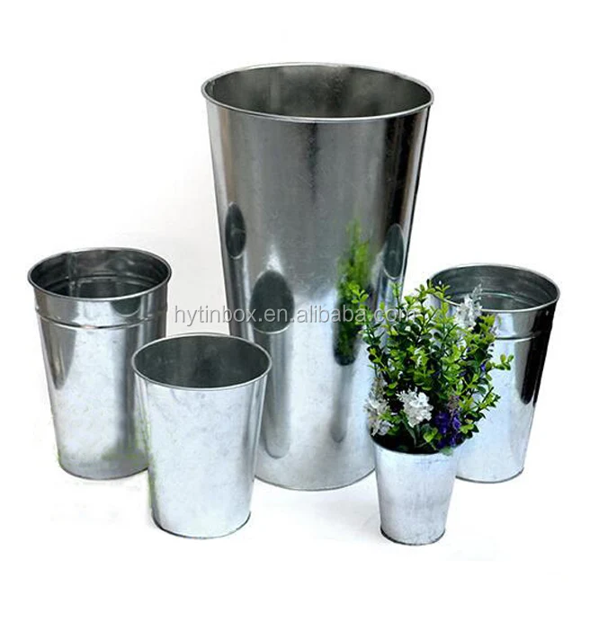 Cone Shape Large Galvanized Steel Metal Tall French Flower Pots