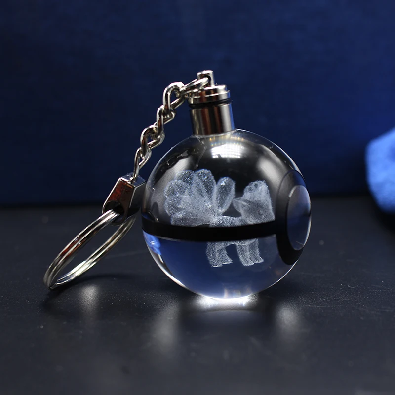 Crystal Glass Keychain with 3D Laser Pokemon Go Umbreon Dragonite Pokemon Ball Key Chain Wholesale