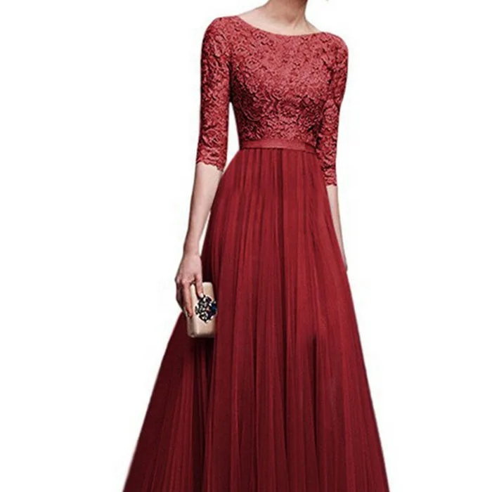 
 Вечернее платье большого размера с круглым вырезом для женщин с длинным рукавом Кружева шифон Вечерние торжественные платья для детей  