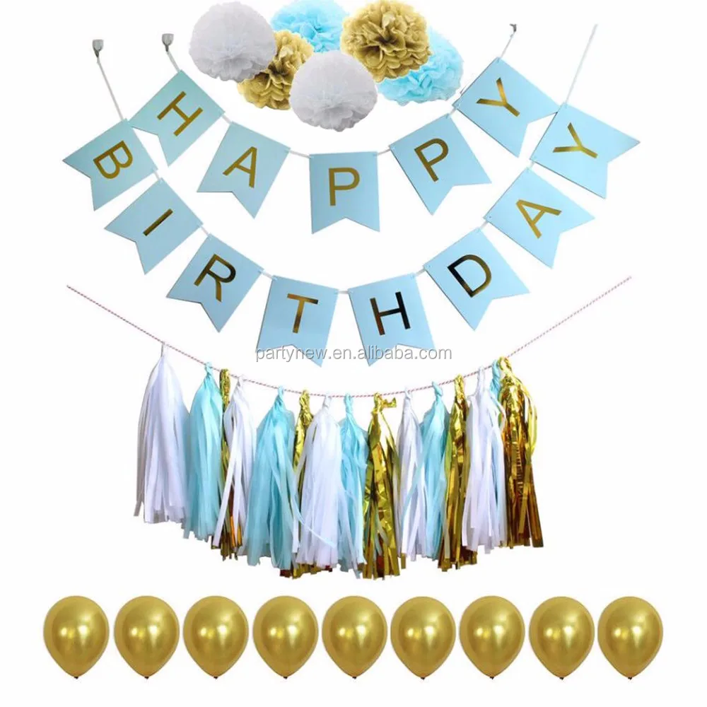 Anniversaire Decoration De Fete Joyeux Anniversaire Banniere Gland Or Ballons Pompons En Papier Guirlande Ensemble Buy Ensemble De Ballon De Decoration D Anniversaire Conception De Banniere De Joyeux Anniversaire Guirlande De