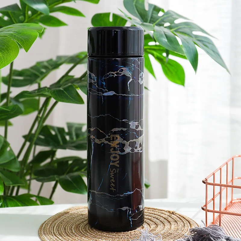 Marble Water Bottle Insulated Stainless Steel Water Bottle Black