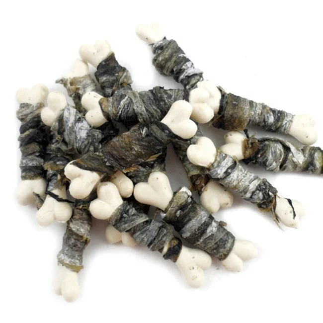 white calcium bone twined by fish skin factory price dry pet