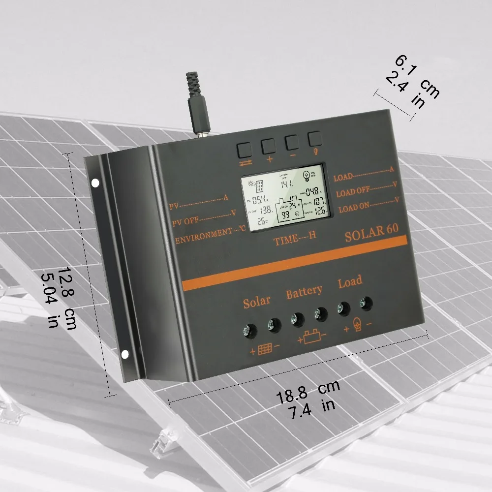 60A Solar Charge Controller Auto Parameter 12V 24V Solar Charge Controller with Adjustable LCD Display Dual USB Port Timer Setting PWM For OPNE/AGM/GEL