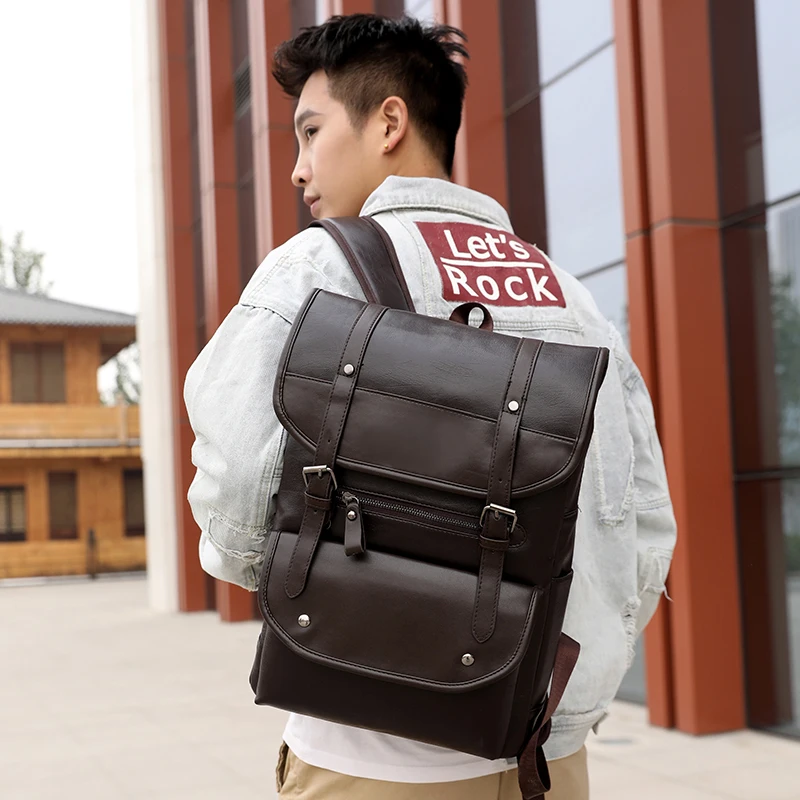 Classic Men Backpack Waterproof PU Leather Travel Bag Teenager Male Mochila  Laptop Backpacks