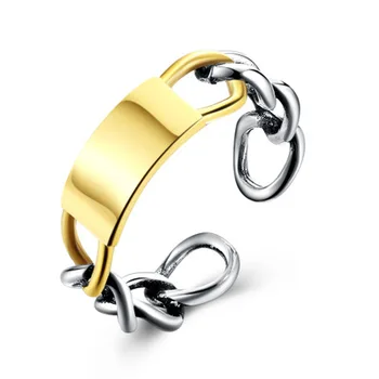 Unique Two Tone 925 Sterling Silver Twisted Open Ring Gold Plated Adjustable Jewelry for Women