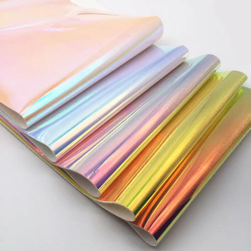 SmoothJelly Color Holographic Iridescent Mirrored Patent Leather Small Roll Fabric Vinyl For Shoes Bag Bow Crafting