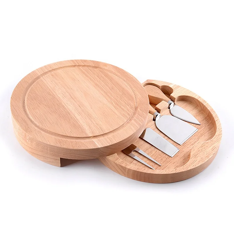 Cheese Mezzaluna Cutting Board and 4 Piece Round Wood Cheese Board Set