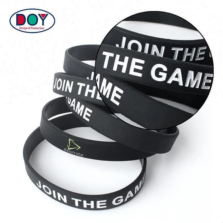 Wholesale Custom Single Color 3D Debossed Fashion Logo  Silicone Rubber Wrist Band for Sports
