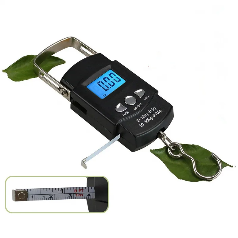 Digital Fishing Scale LCD Electronic Luggage Postal Weight w/ Measure Tape 110lb