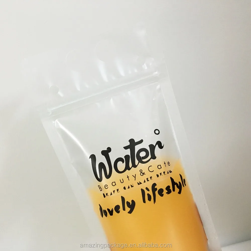 Reusable Stand up Ziplock Bags for Clear Drinking Beverage Bag/Transparent Plastic Bag for Cocktail Juice Drink