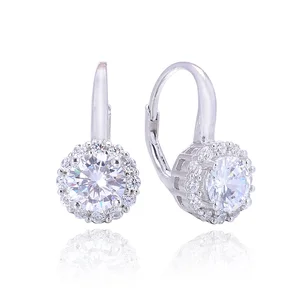 POLIVA 925 Sterling Silver White Diamond Zircon Flower Shape round Leverback Earrings Highly Polished for Weddings and Parties