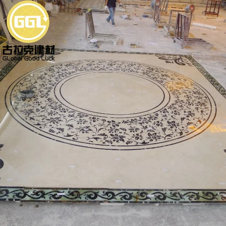 Fashion Lobby Cream Marfil Marble Waterjet Medallion Marble Flooring Design For Hotel