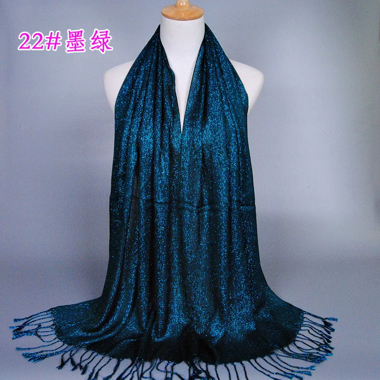 Lady Solid Color Scarf Tassel Shawl Golden Wire Cotton Fabric Scarf Women Hijab