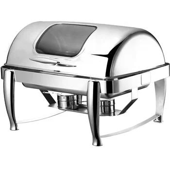 commercial buffet chafer dish electric heater 9L roll top glass lid silver chafing dish price in dubai