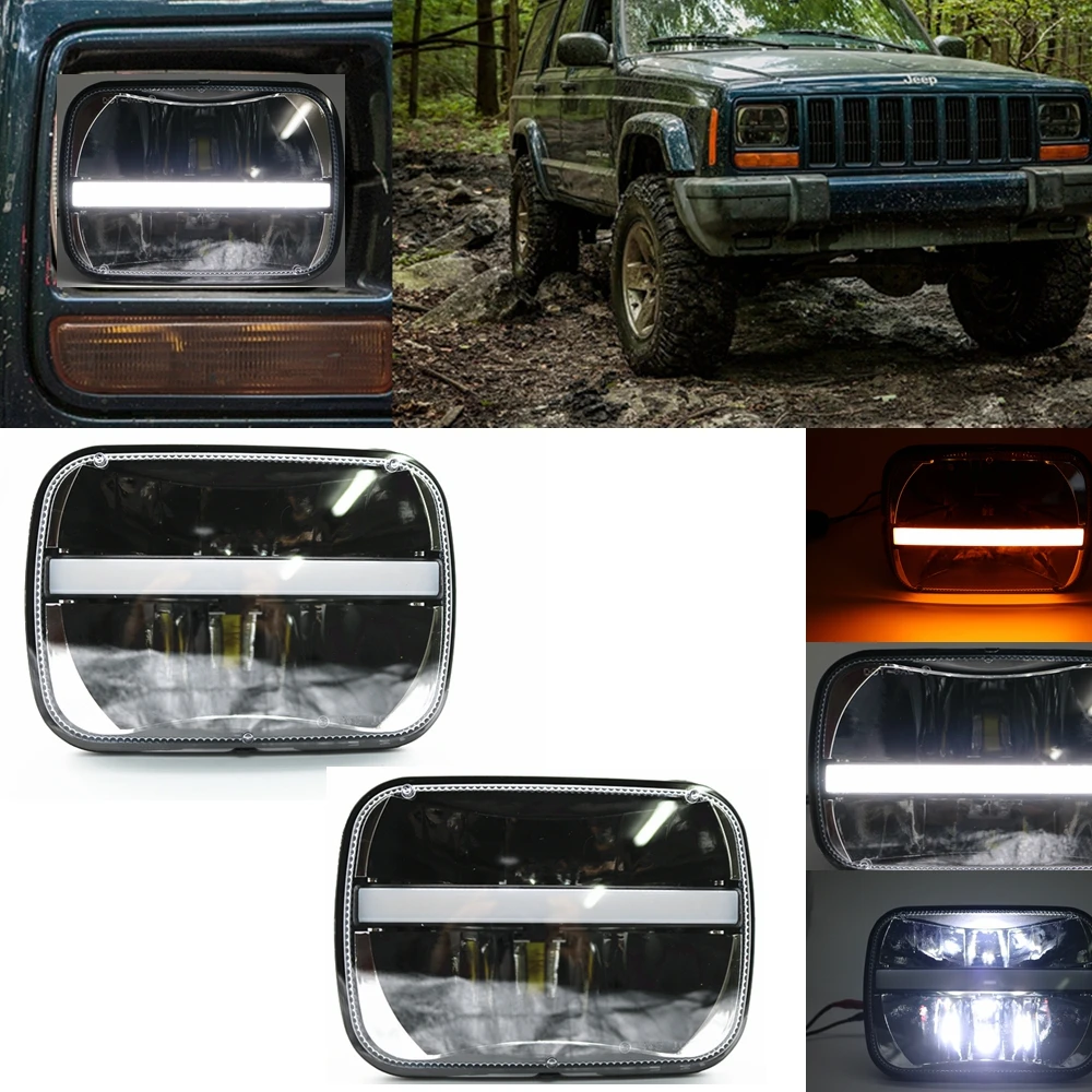 Popular Offroad Front Headlamp DRL Turn signal 5x7 square Headlight Bulb 7 Inch Rectangular Led Truck Light for Jeep Cherokee XJ