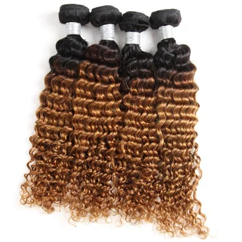 Wholesale Ombre Hair Extensions Brazilian Virgin Hair Deep Curly T1B/30 Color Human Hair Bundles