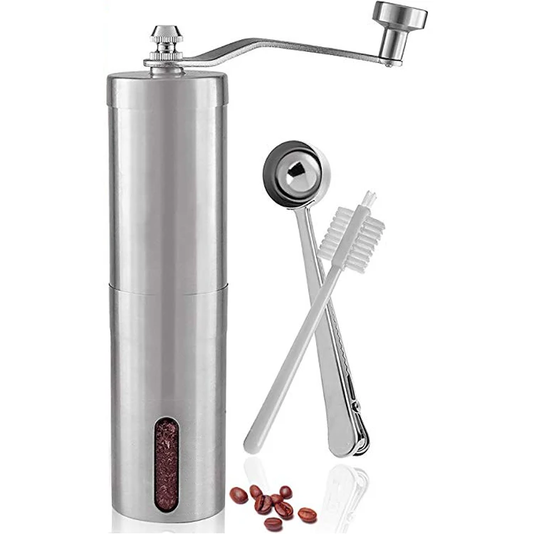 Manual Coffee Grinder Conical Ceramic Burr Mill Brushed Stainless Steel Portable 