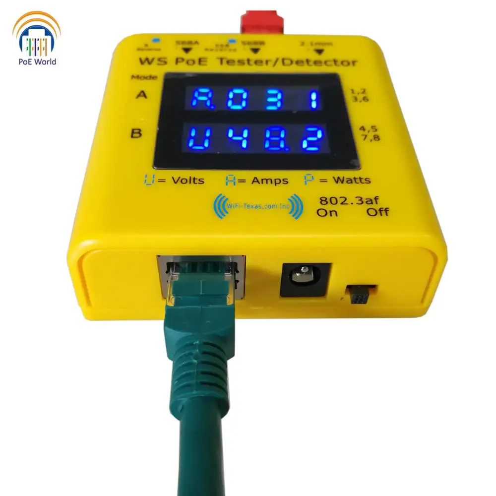 Встроенный тестер для power over ethernet, дисплей от 20 в до 56 в, активное использование питания в 802.3af/at Пассивный PoE при 10/10/1000 данных
