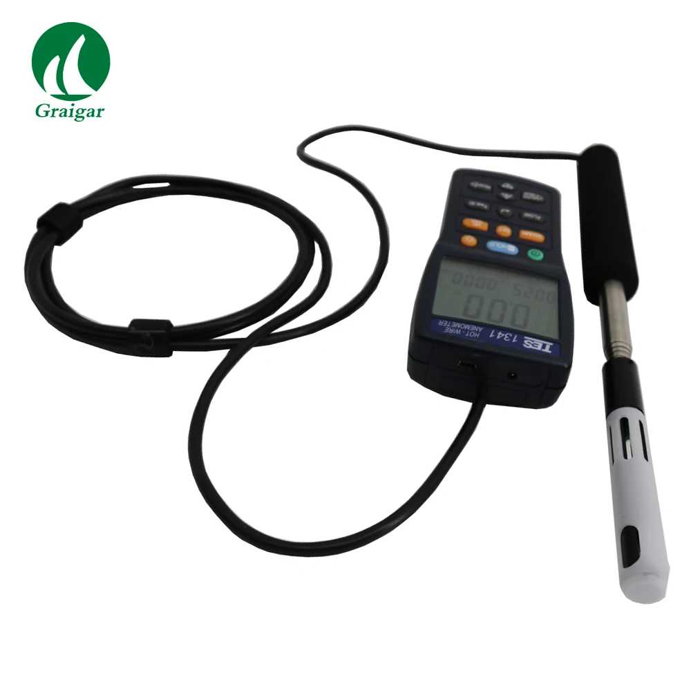 Tes1341 Hotwire Anemometer Digital Air Wind Flow Meter Hot Wire