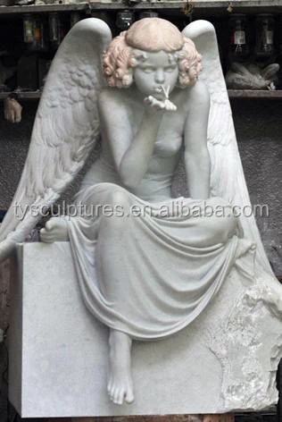 Outdoor Decor Kneeling Praying Stone Angel Statue Marble Sculpture