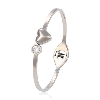 51518-fashion women jewelry steel white stone heart bangles