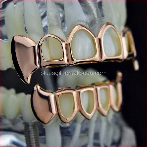 Source Blues Wholesale Jewelry Rose Gold 4 Open Face Vampire Teeth Grillz  Bling Iced Out Hollow Fang Teeth Grillz On M.Alibaba.Com