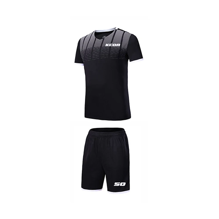 Latest Stripe Color Black  and Blue Soccer Jersey Set Futbol Custom Futbool Kit Soccer Jersey