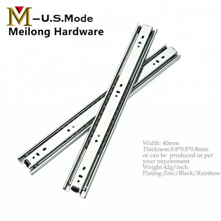 Meilong HardwareTelescopic Channel Drawer Slide / Kitchen Drawer Parts/Ball Bearing Cold Roll Iron Telescopic Drawer Slide