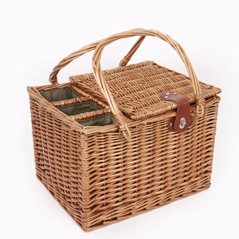 Details about   Picnic Basket Willow Wicker Handmade Holder Hamper With Lid Handle Storage New 