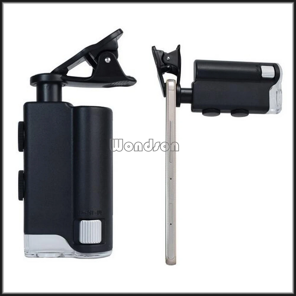 Портативная Лупа для телефона, увеличительное стекло для ювелирных изделий Gem 60-100X, регулируемый микроскоп, увеличительное устройство со светодиодной подсветкой и УФ-светом