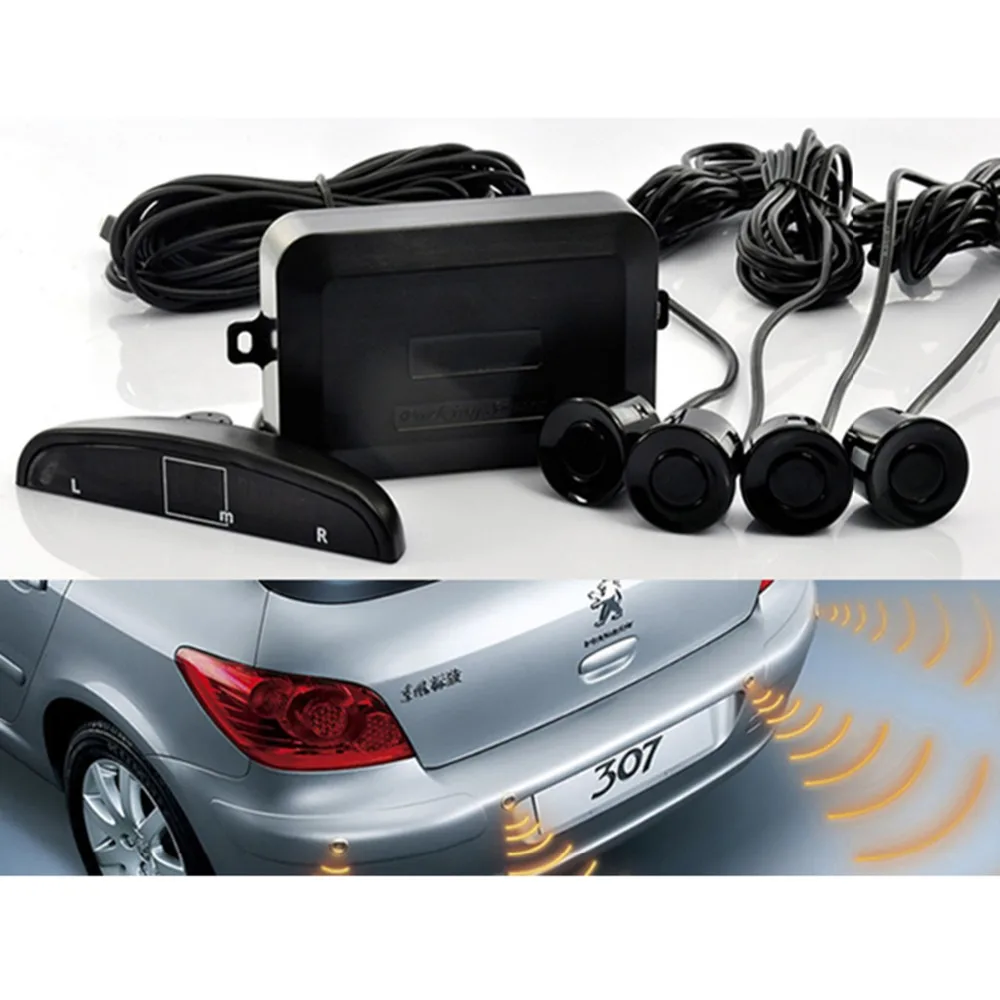 LED Distance Display COCAR Car Auto Vehicle Reverse Backup Radar System with 4 Parking Sensors Distance Detection White Sound Warning