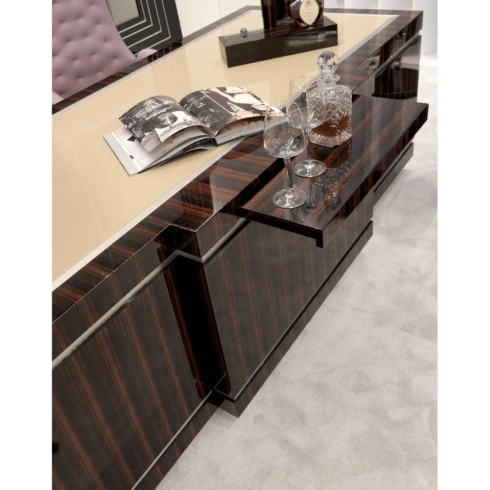 Современный Сияющий эбеновый шпон отделочный домашний письменный стол/роскошный деревянный стол