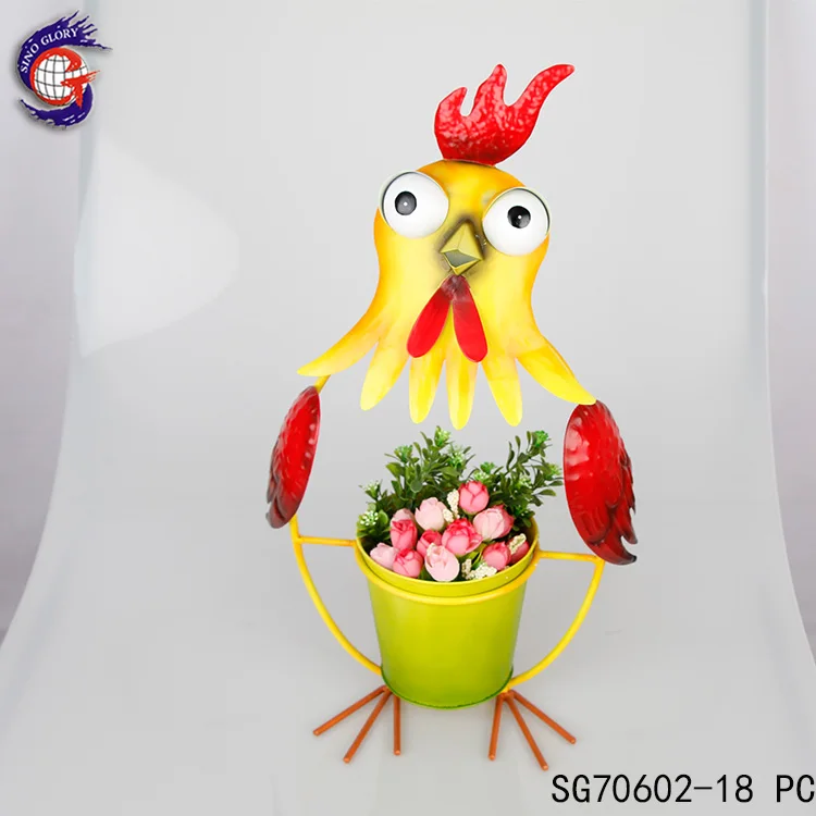 Metal Wall Wrought Animal Chicken Yellow+red