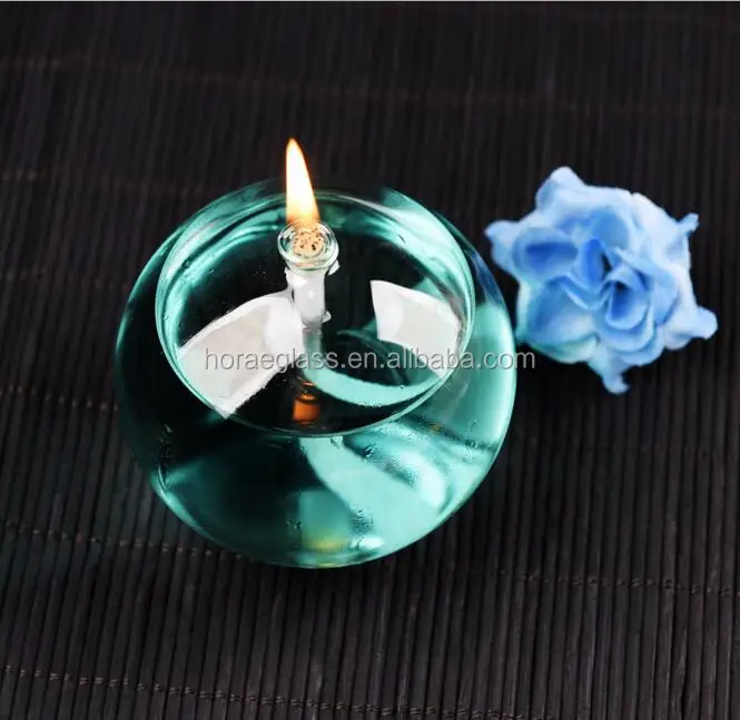 Round Glass Colourful Tabletop Oil Lamp Garden Torch With Ibreglass