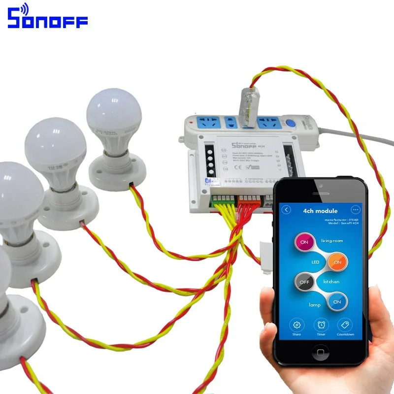 Беспроводной смарт-переключатель Sonoff 433 МГц 4 канала
