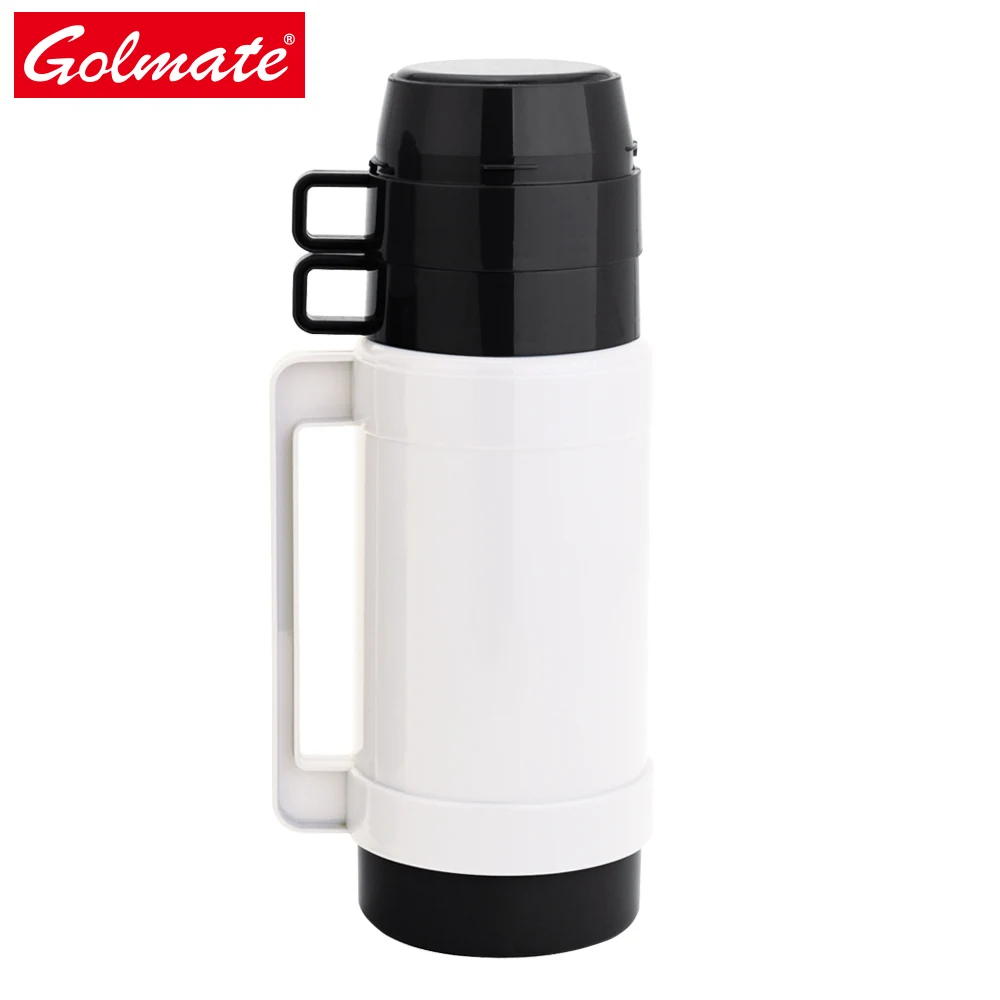 2 Cup Thermos 1l Plastic Glass Inner Insulated Vacuum Flask