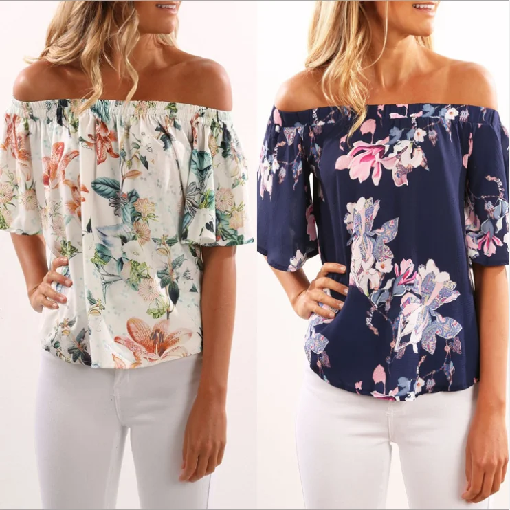 Womens Off The Shoulder Tops Floral 