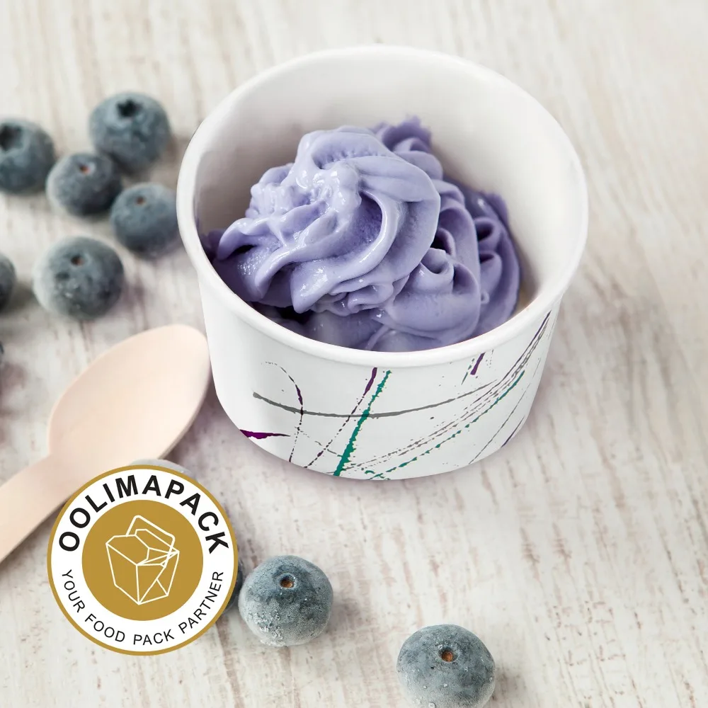 Kraft Paper Ice Cream Cup with Lid - Disposable Round Cups