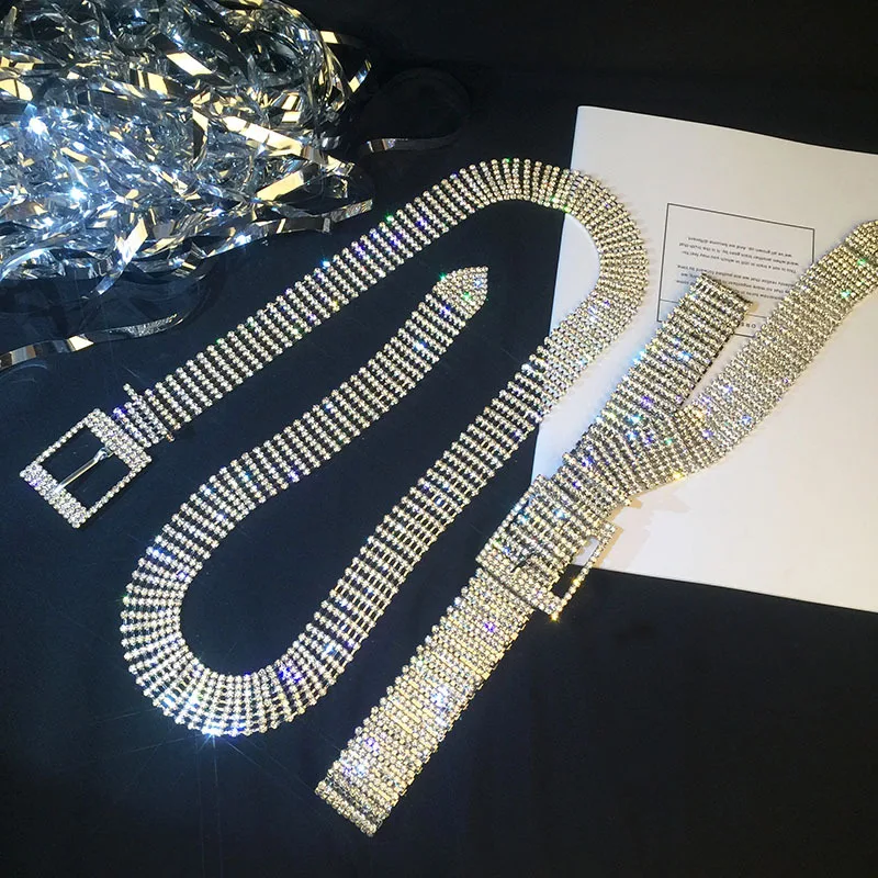 fashion gold waist chain belt  buckles women metal diamond rhinestone belt for dress