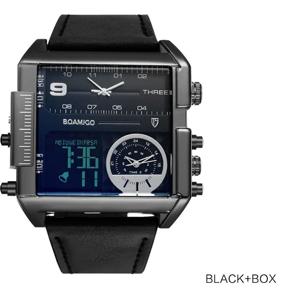 BOAMIGO Big Dial Quartz Watch Men Fashion Black Color Genuine Leather Band Casual Man Wrist Watch F920A