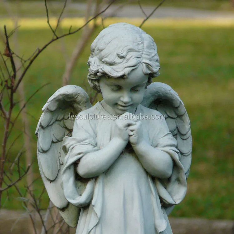 Outdoor Decor Kneeling Praying Stone Angel Statue Marble Sculpture
