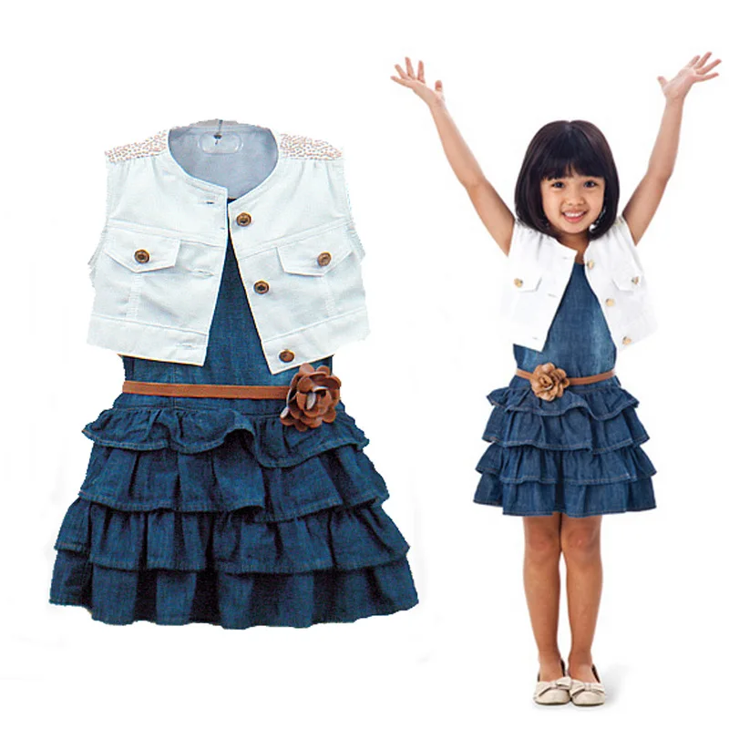 Conjunto de ropa para niña, moda 2020, conjunto de ropa informal para niña con cinturón + abrigo blanco sin mangas, ropa para niño From m.alibaba.com