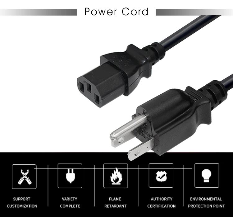 American SVT SJT 14/16/18 AWG Black 125V 10A 3 Pin C13 Plug Prong Electric Iec nema 5-15 Power Cord 7