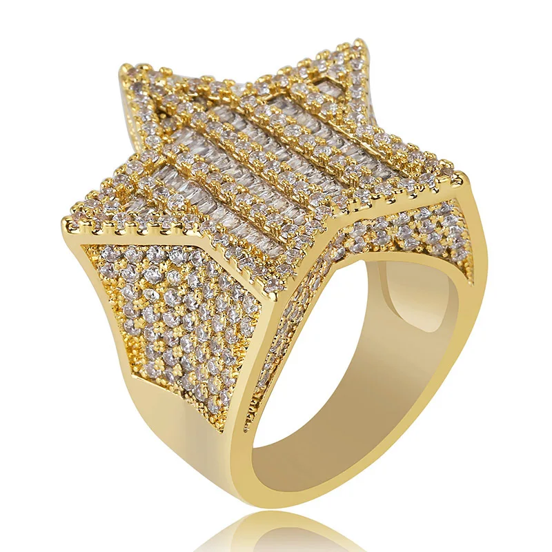 New High-end Hiphop Hipster Men's Ring Gold Silver Plated Iced Out Aaa Cz  Diamond Fashion Star Ring For Sale - Buy Gold Plated Ring,Diamond Ring,Star  