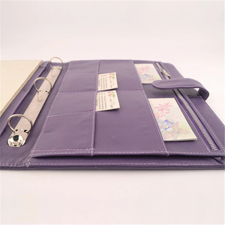 Множество карманов фиолетовая кожаная папка А4 для деловых документов